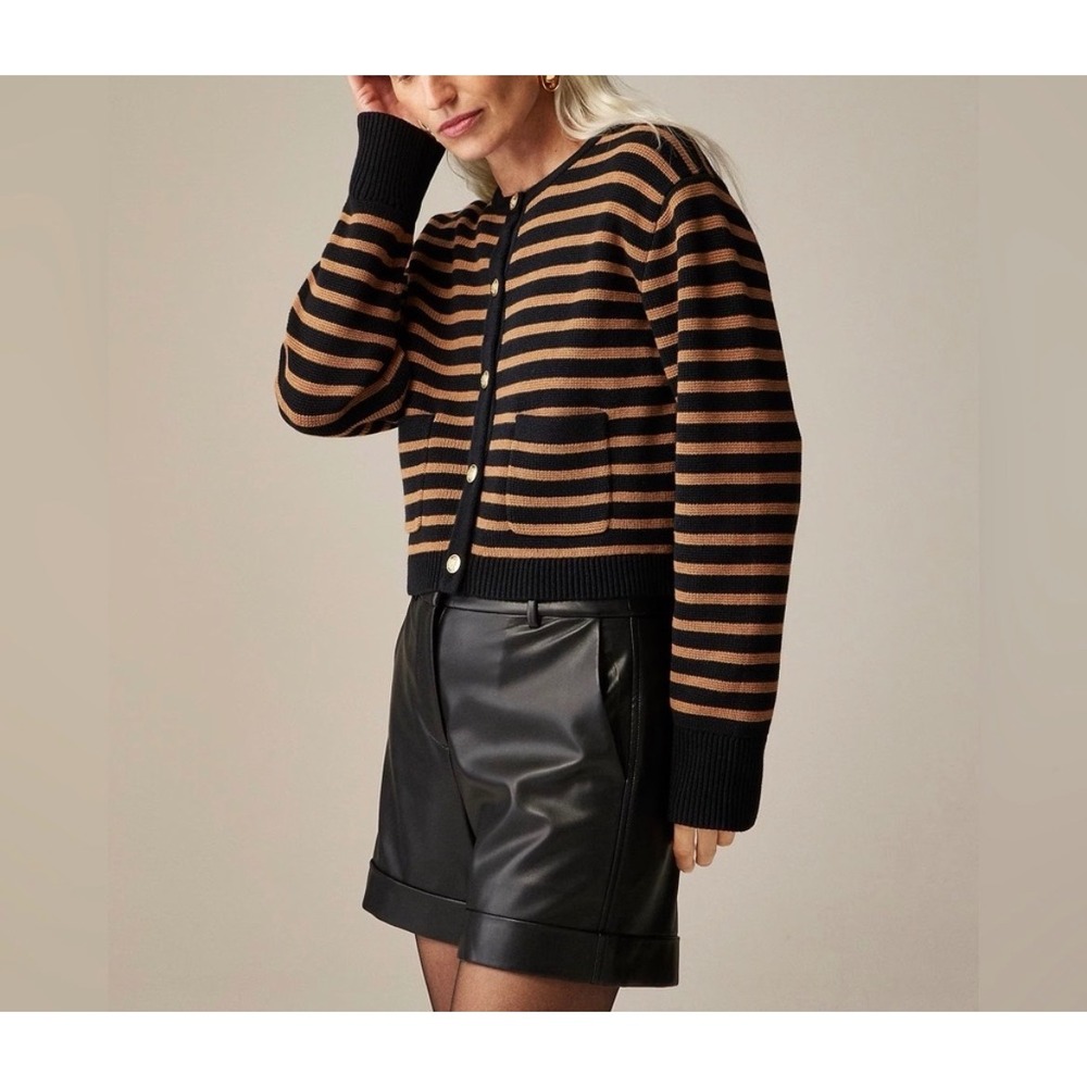 J.Crew Relaxed Emilie Lady Jacket Sweater‎ Womens Medium Black Brown Striped